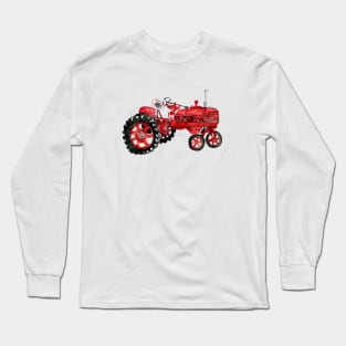 Old Red Tractor in watercolors Long Sleeve T-Shirt